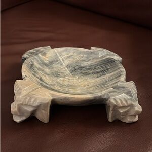 Vintage Hand Carved Alabaster Stone Mayan Aztec Design Footed Ashtrays Unique